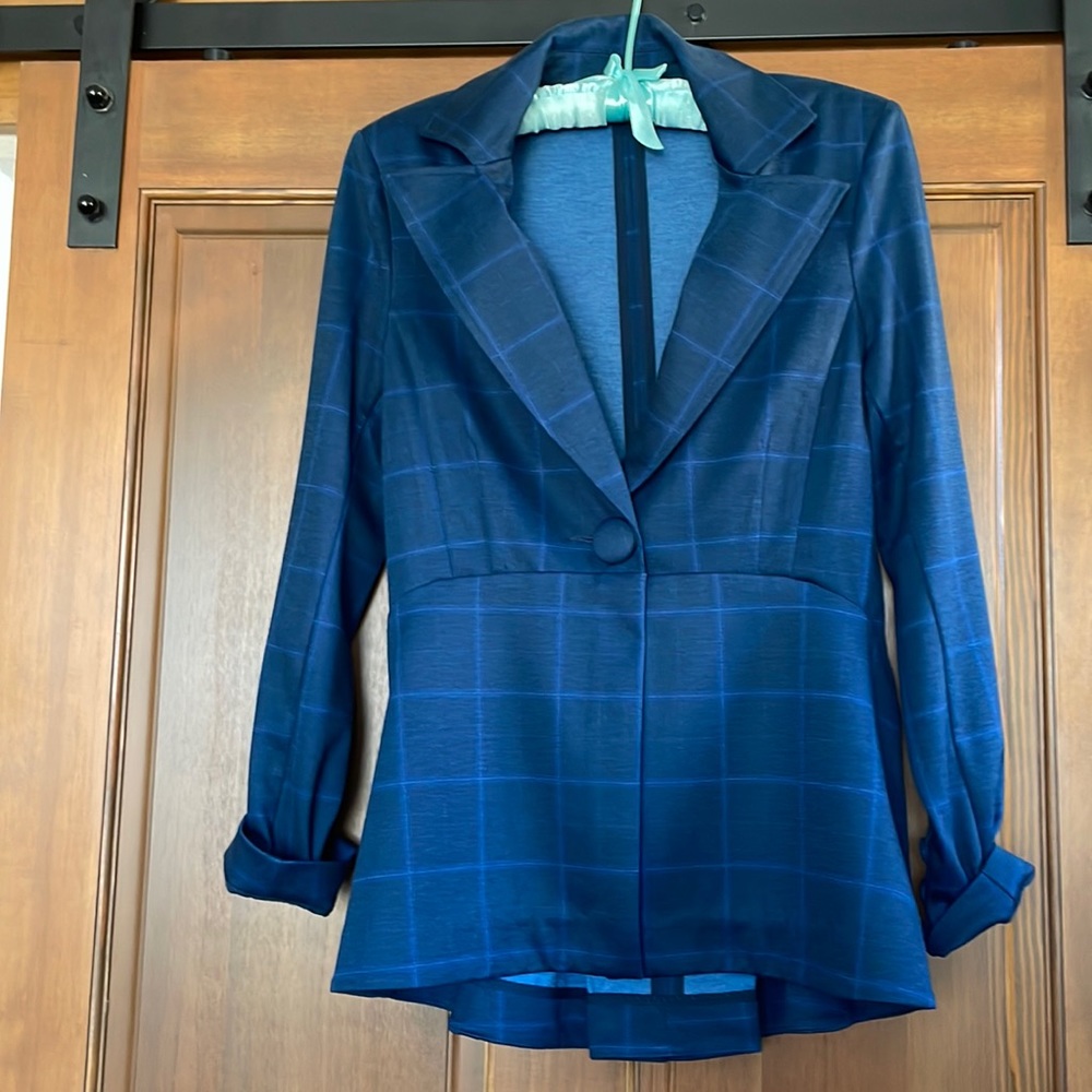 Cabi Plaid Checker Blazer Dark Blue Size 4